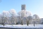 Aarhus Rådhus og Rådhusparken dækket af sne